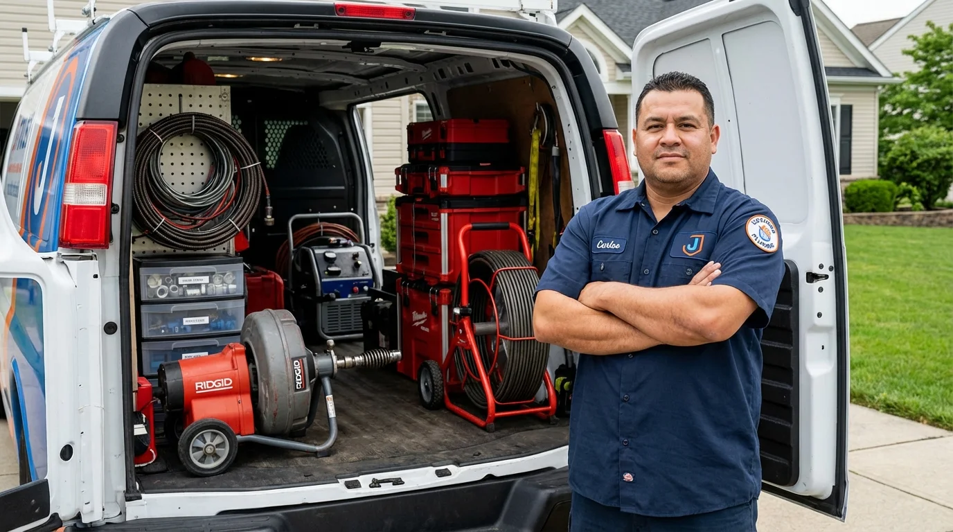 Professional drain cleaning equipment and Johns Plumbing LLC plumber in Fort Ashby