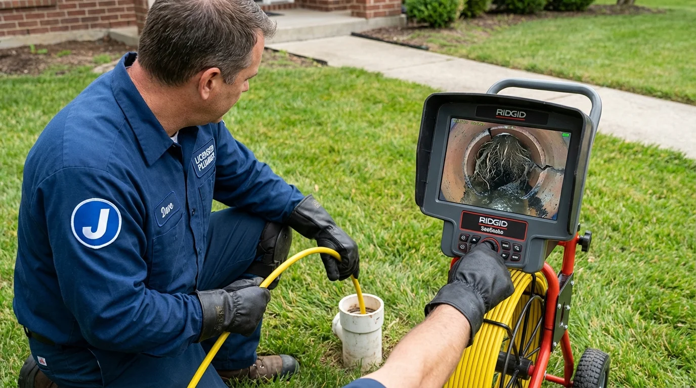 Sewer camera inspection being performed by Johns Plumbing LLC in Fort Ashby