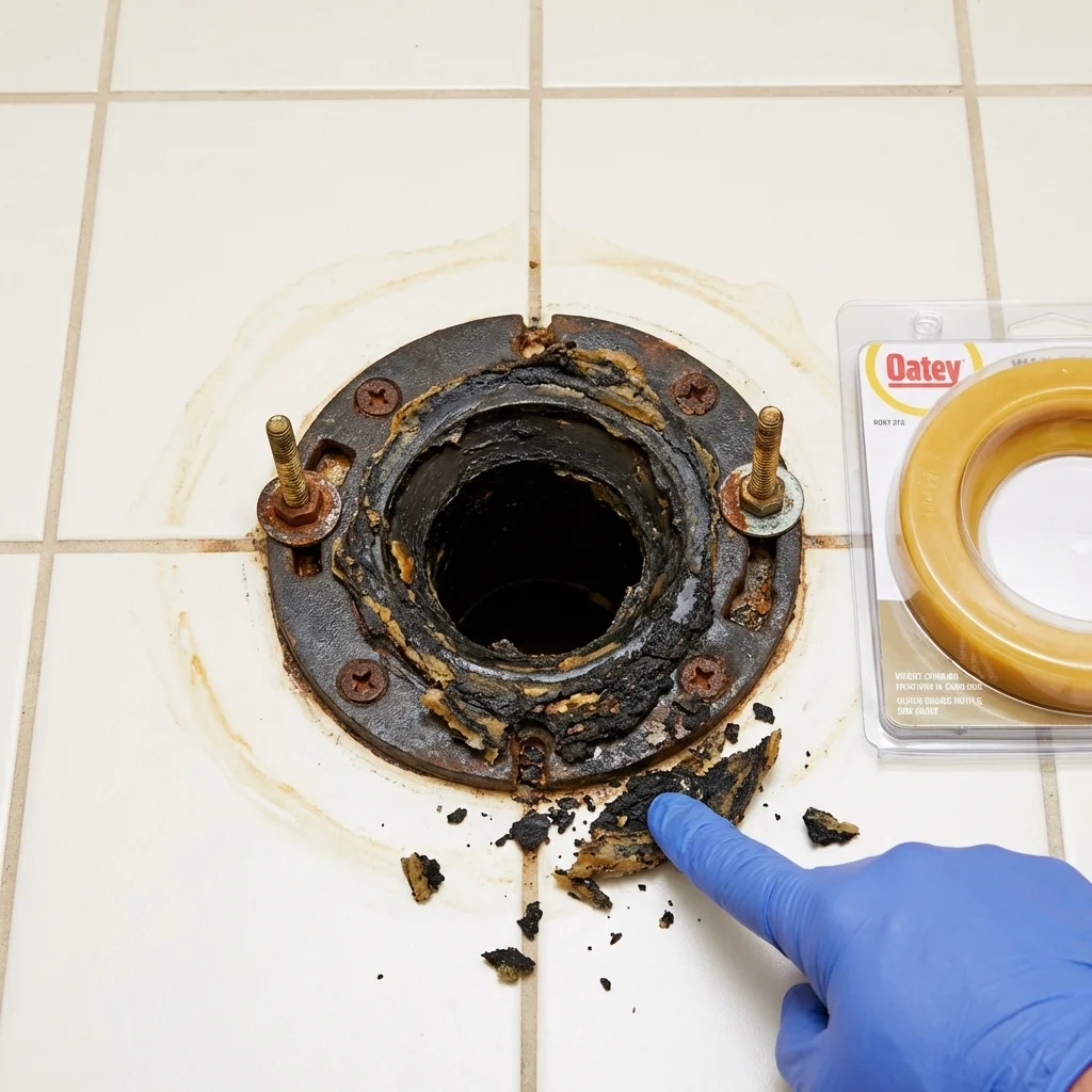 Failed wax ring showing water seepage at the base of a toilet in a Fort Ashby, WV home