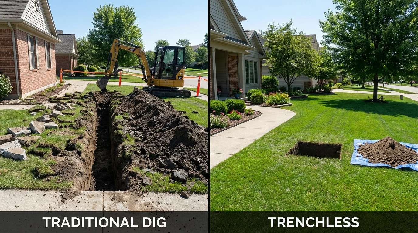 Trenchless sewer repair with minimal yard damage versus traditional excavation in Fort Ashby, WV